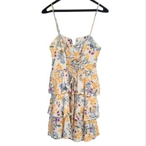 Trixxi Women's Floral Babydoll Dress Size M Tiered Layers Linen Blend Fairycore